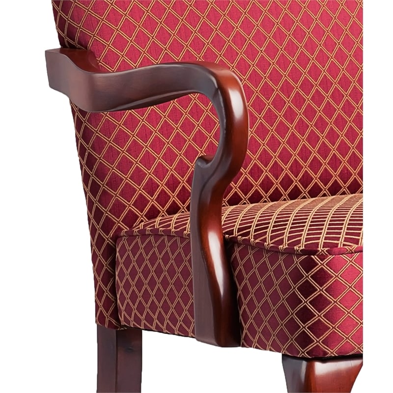 Comfort Pointe Derby Red Jacquard Fabric Gooseneck Solid Wood Arm Chair