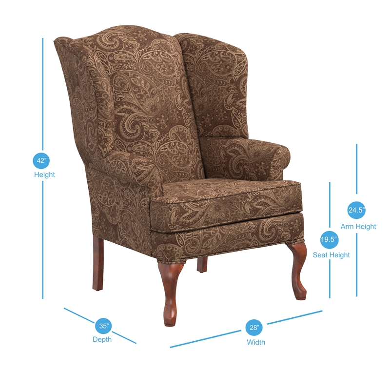 Accent Chair Height Comfort Pointe Paisley Cocoa Brown Chenille