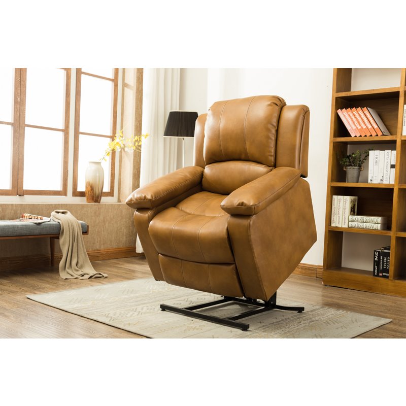 Comfort Pointe Spence Camel Brown Faux Leather Lift Chair ...