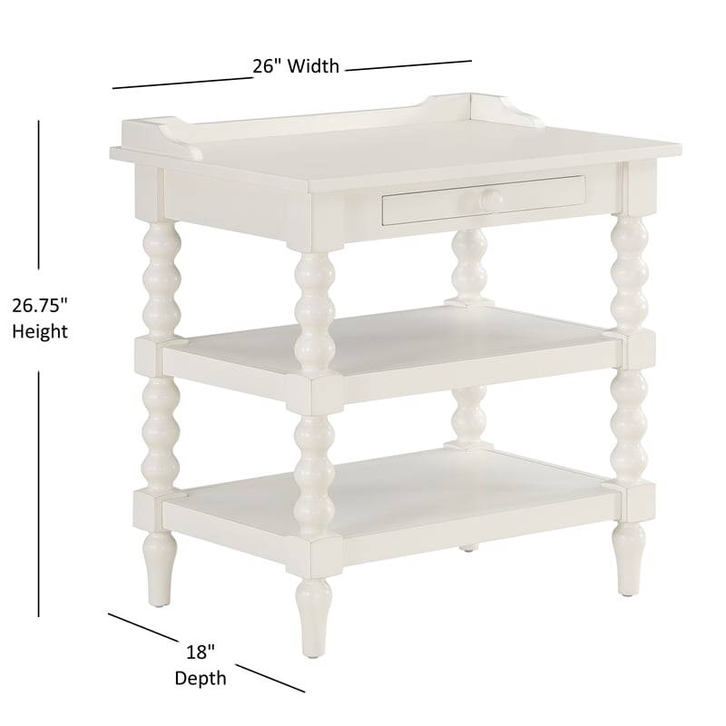 Comfort Pointe Averly Antique White Wood Turned Leg Storage Nightstand