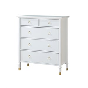 jillian white wood five-drawer chest