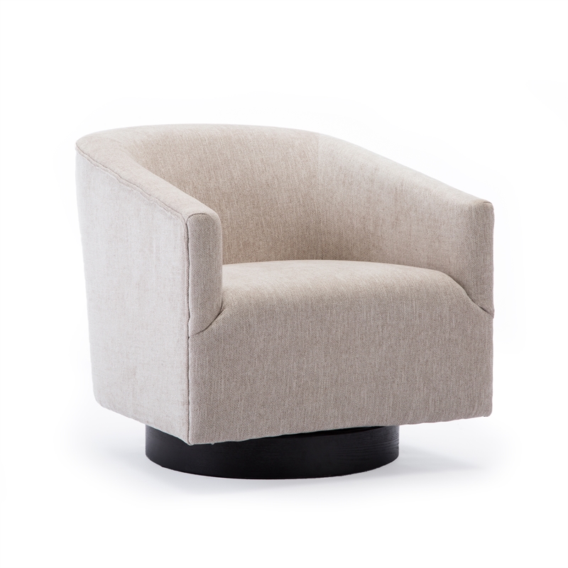 Geneva Beige Oatmeal Fabric Wooden Base Swivel Chair 8095 09