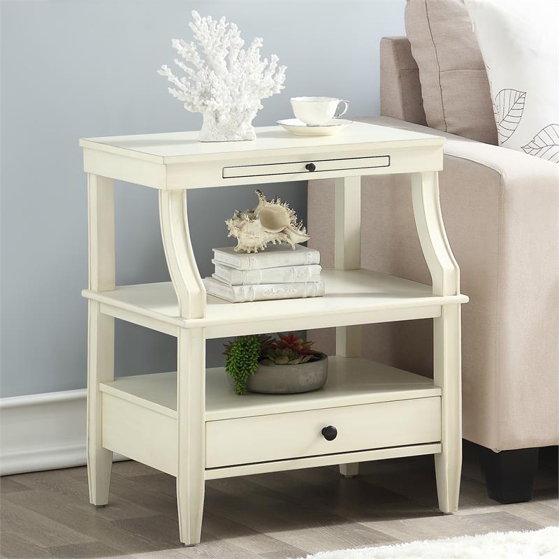 Comfort Pointe Newton Antique White Wood 1-drawer Storage Nightstand
