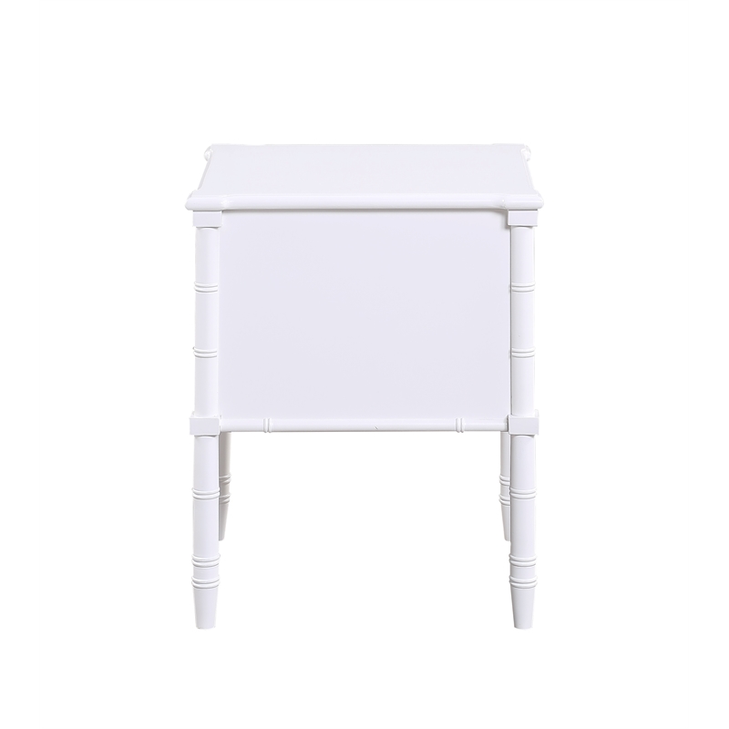 Ellison White 2-Drawer Wood Nightstand with Carved Legs and Antique Brass Knobs