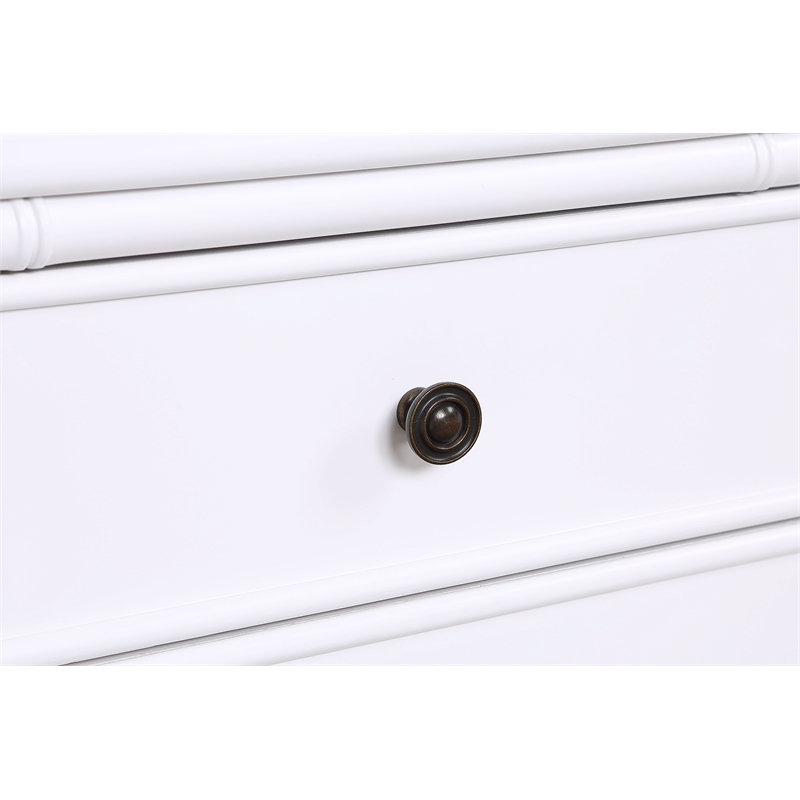 Ellison White 2-Drawer Wood Nightstand with Carved Legs and Antique Brass Knobs