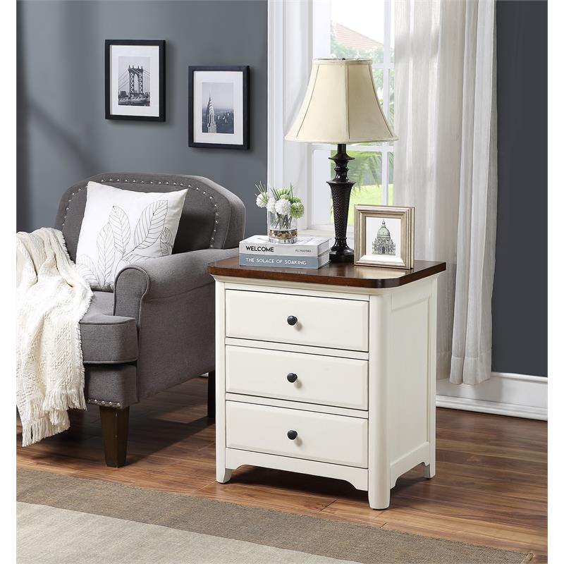 Comfort Pointe Kamlin Antique Wood 3Drawer Nightstand in White and