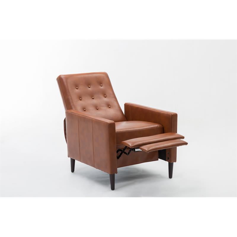 Conley Caramel Brown Push Back Faux, Push Back Leather Recliner