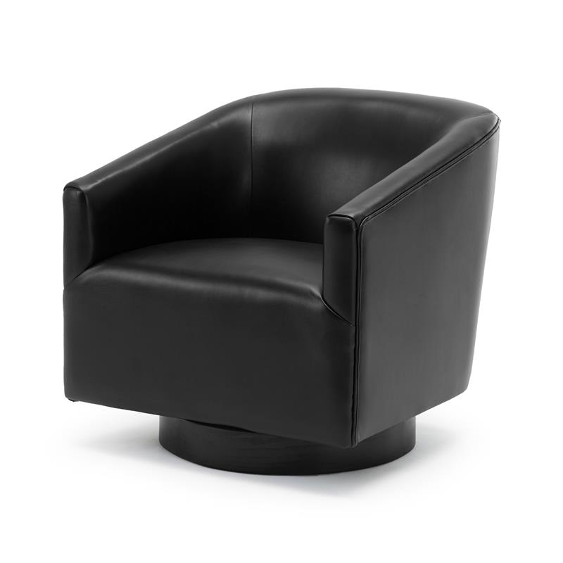 Gaven Black Faux Leather Wood Base Swivel Accent Chair Cymax Business
