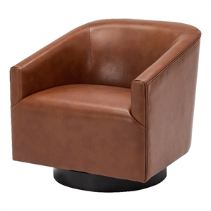 gaven caramel faux leather wood base 360 degree swivel accent chair