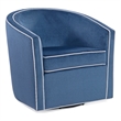 Keely Blue Velvet with Contrasting Cream Welt Barrel Swivel Chair