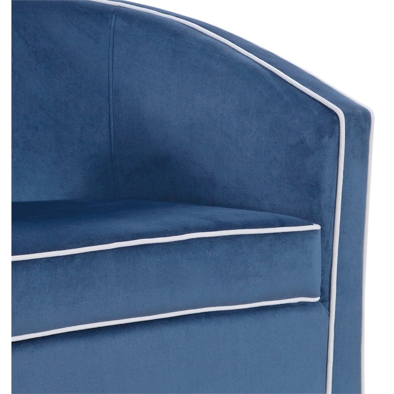 Keely Blue Velvet with Contrasting Cream Welt Barrel Swivel Chair