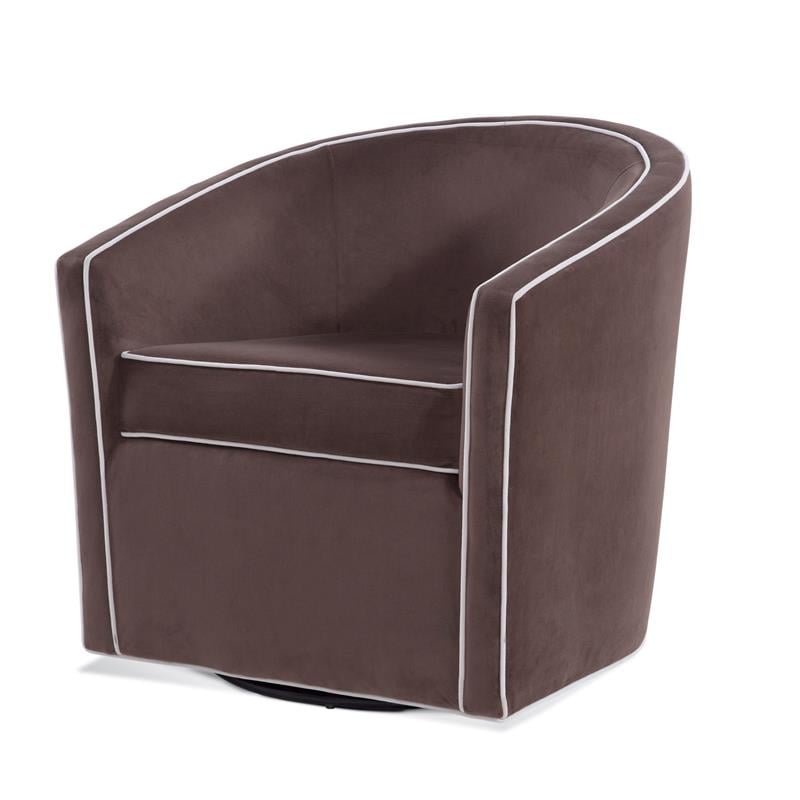Keely Maple Brown Velvet with Cream Welt Barrel Swivel Chair