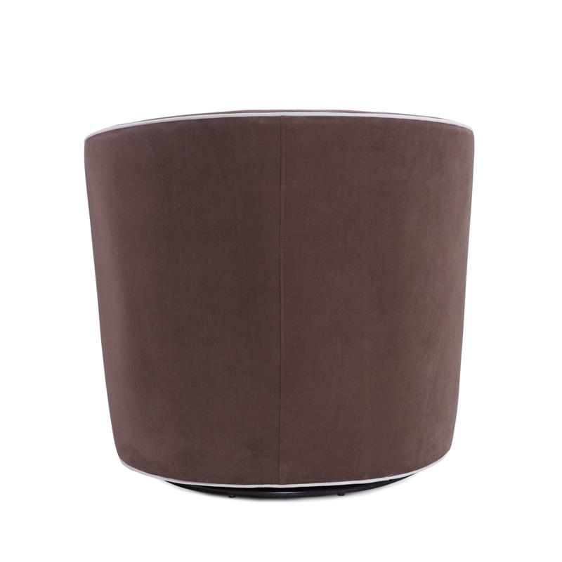 Keely Maple Brown Velvet with Cream Welt Barrel Swivel Chair