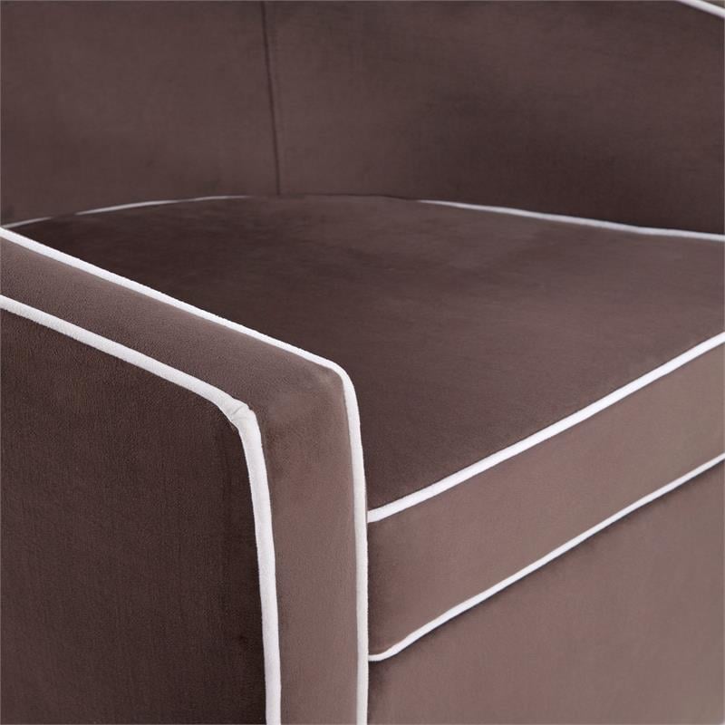 Keely Maple Brown Velvet with Cream Welt Barrel Swivel Chair