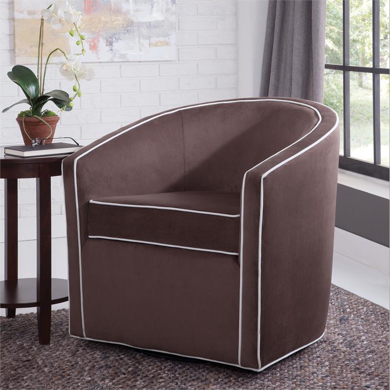 Keely Maple Brown Velvet with Cream Welt Barrel Swivel Chair