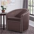 Keely Maple Brown Velvet with Cream Welt Barrel Swivel Chair