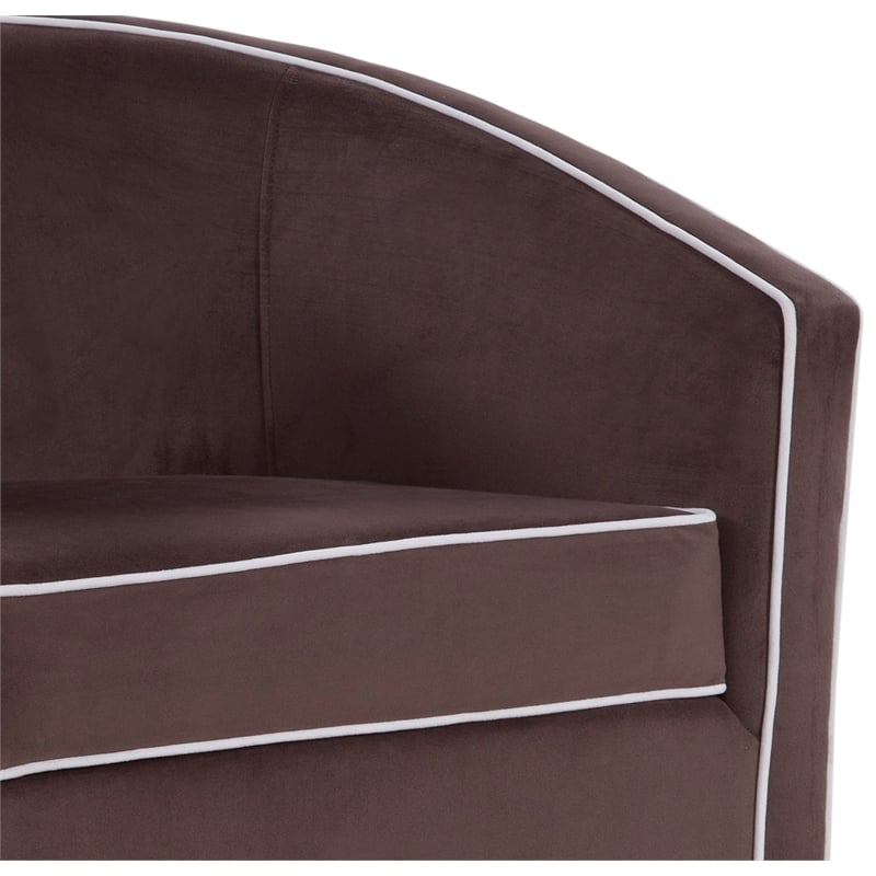 Keely Maple Brown Velvet with Cream Welt Barrel Swivel Chair