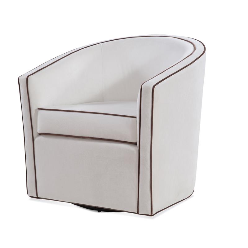 Keely  Cream Velvet with Contrasting Brown Welt Barrel Swivel Chair