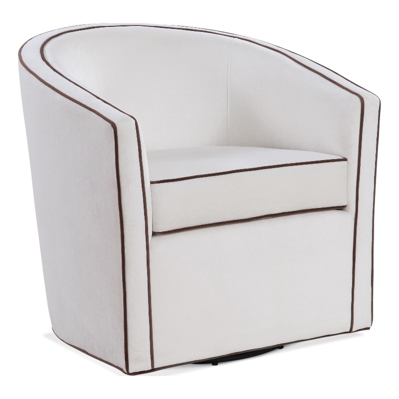 Keely  Cream Velvet with Contrasting Brown Welt Barrel Swivel Chair