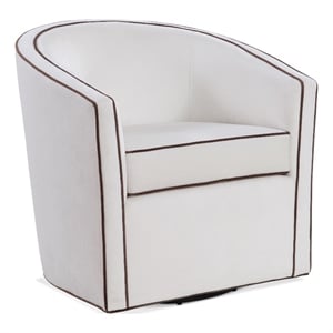 Keely  Cream Velvet with Contrasting Brown Welt Barrel Swivel Chair