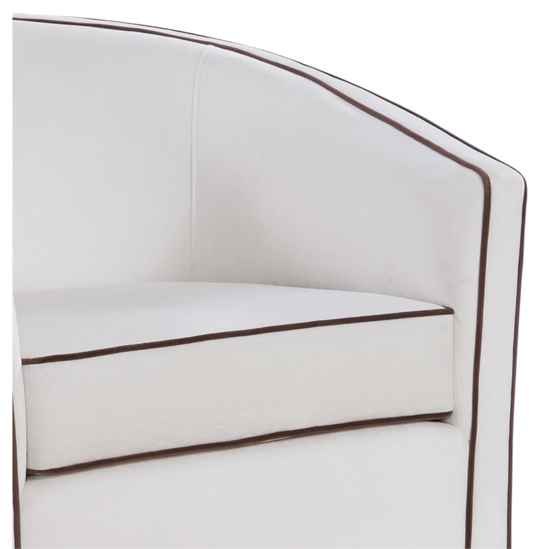 Keely  Cream Velvet with Contrasting Brown Welt Barrel Swivel Chair