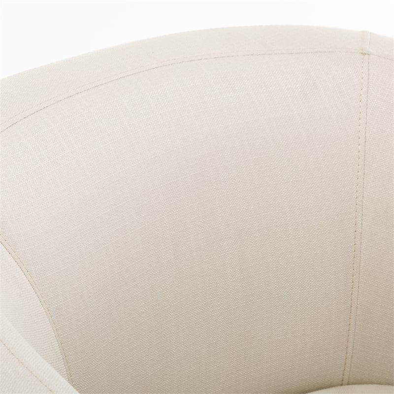 Infinity White Linen Fabric Upholstered Modern Swivel and Rocker Barrel Chair