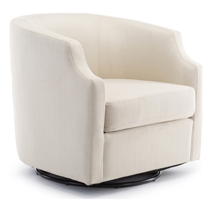 infinity white linen fabric modern swivel and rocker barrel chair
