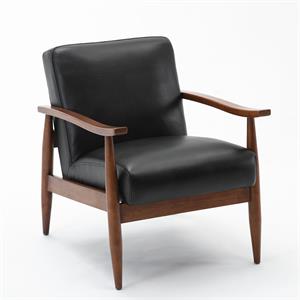 austin black faux leather wooden base accent chair