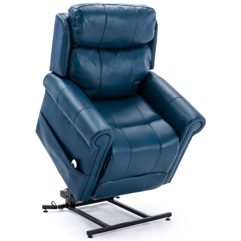 Langdon Navy Blue Faux Leather Recliner and Lift Chair with Massage