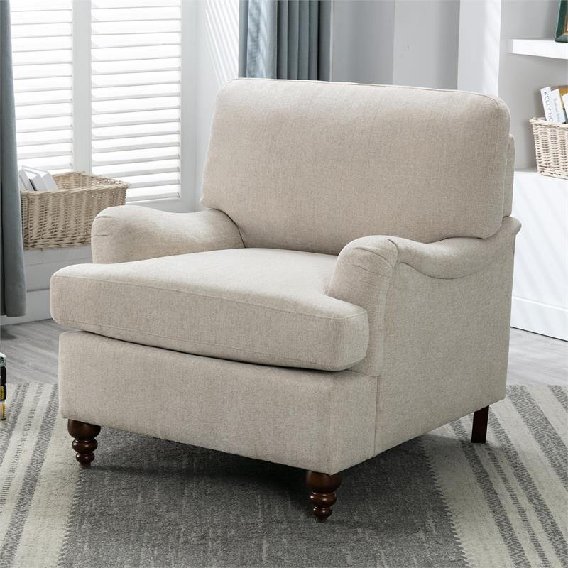 Clarendon Sea Oat Beige Polyester Fabric Upholstered Transitional Arm Chair