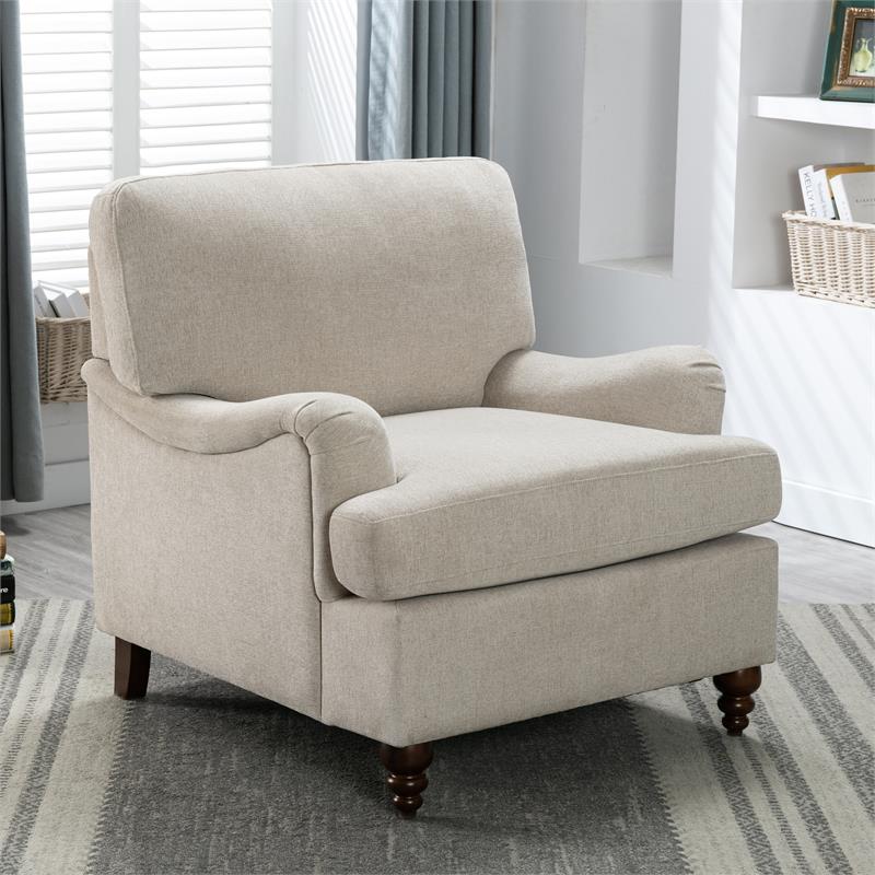 Clarendon Sea Oat Beige Polyester Fabric Upholstered Transitional Arm Chair