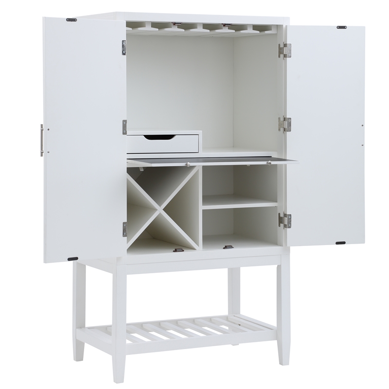Milano 60-inch White Wood 2-door Modern Bar Cabinet with Pull-Out Tray