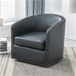 Tyler Midnight Blue Faux Leather Swivel Arm Chair with Nailhead Trim