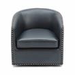 Tyler Midnight Blue Faux Leather Swivel Arm Chair with Nailhead Trim