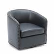 Tyler Midnight Blue Faux Leather Swivel Arm Chair with Nailhead Trim