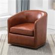 Tyler Caramel Brown Faux Leather Swivel Arm Chair with Nailhead Trim