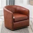Tyler Caramel Brown Faux Leather Swivel Arm Chair with Nailhead Trim