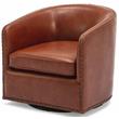 Tyler Caramel Brown Faux Leather Swivel Arm Chair with Nailhead Trim