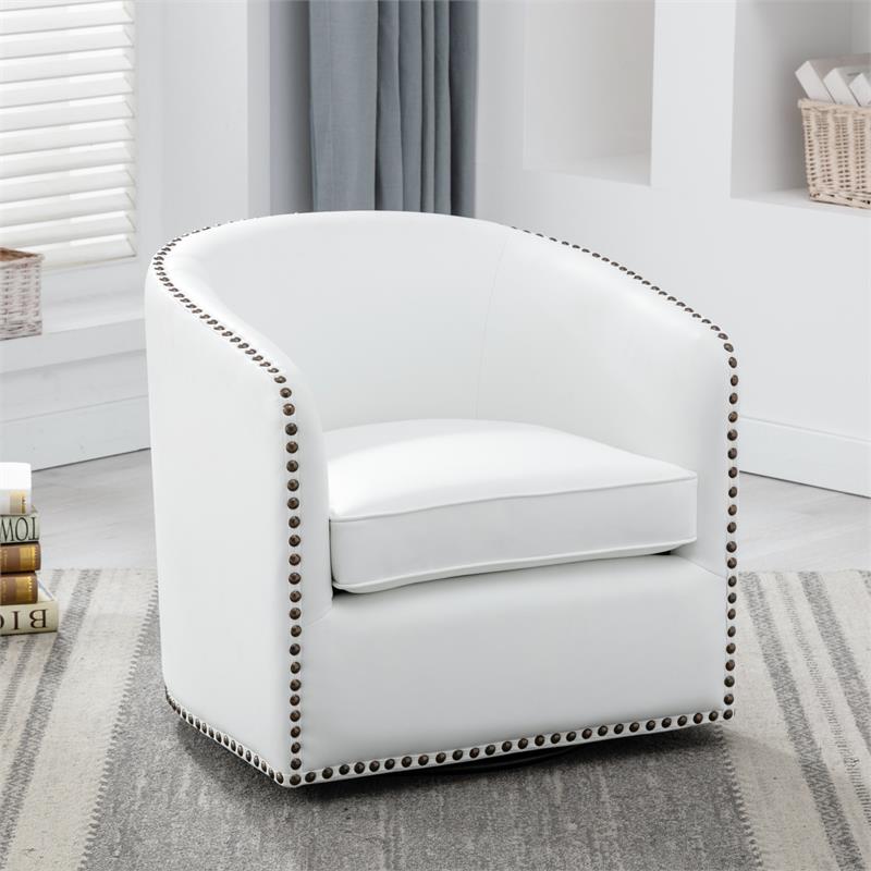 white leather chair with nailheads