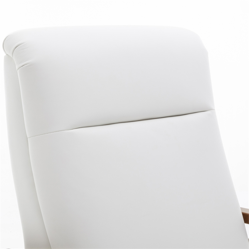 Solaris Wood Arm Milky White Faux Leather Wood Arm Push Back Recliner