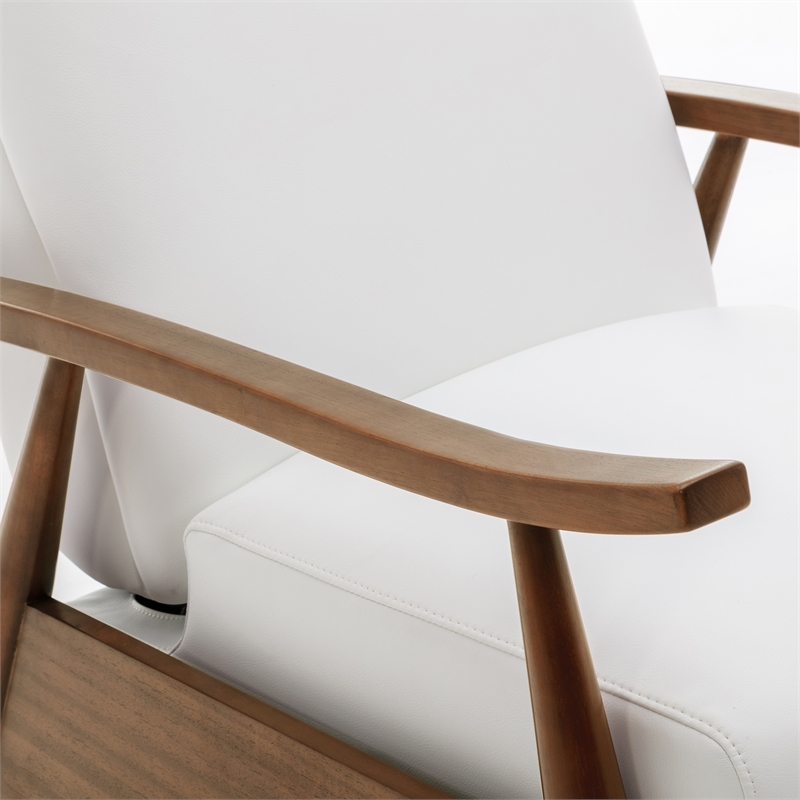 Solaris Wood Arm Milky White Faux Leather Wood Arm Push Back Recliner