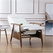 Solaris Wood Arm Milky White Faux Leather Wood Arm Push Back Recliner