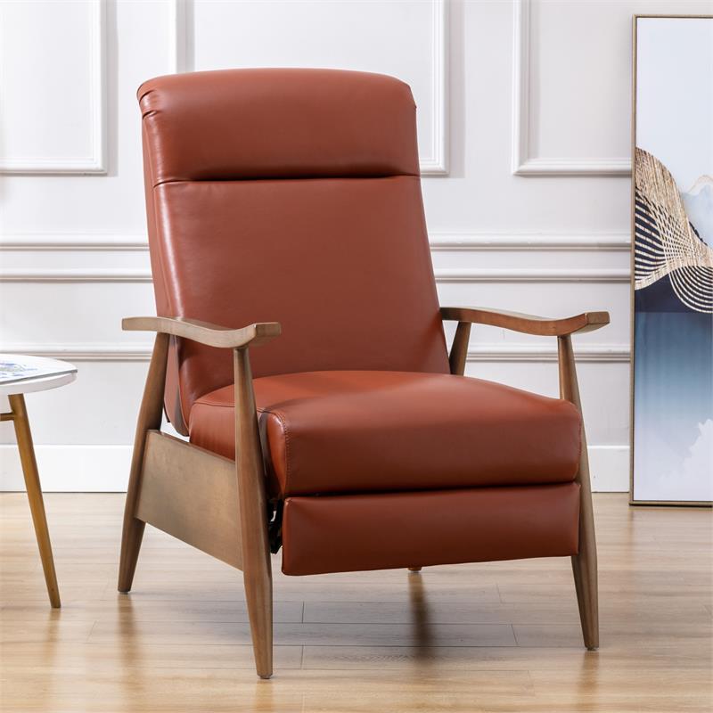 Fairview Caramel Top Grain Leather Chestnut Wood Arm Push Back Recliner