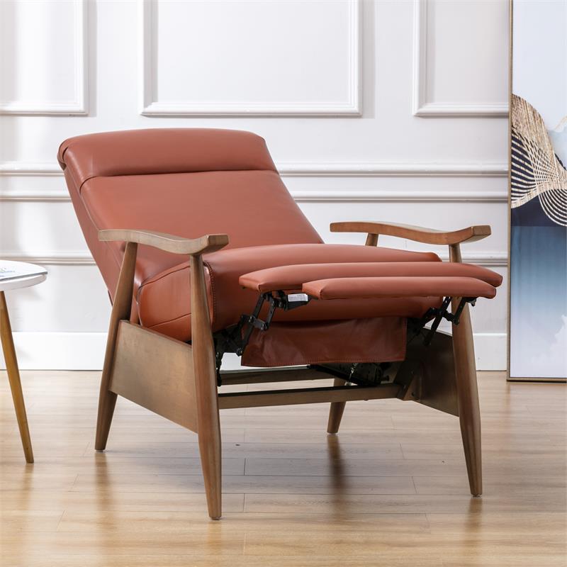 Fairview Caramel Top Grain Leather Chestnut Wood Arm Push Back Recliner