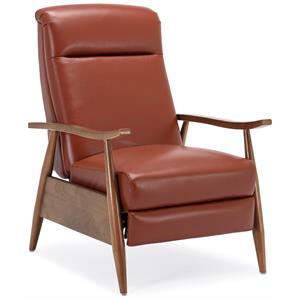 fairview caramel leather wood arm push back recliner