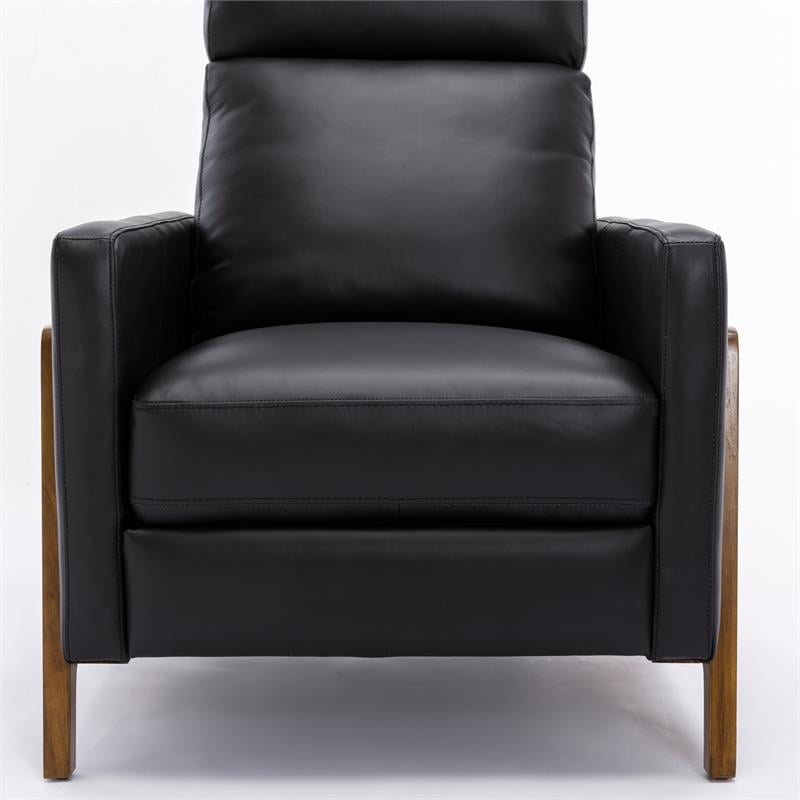Reed Black Top Grain Leather Exposed Wood Frame Push Back Recliner
