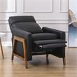 Reed Black Top Grain Leather Exposed Wood Frame Push Back Recliner