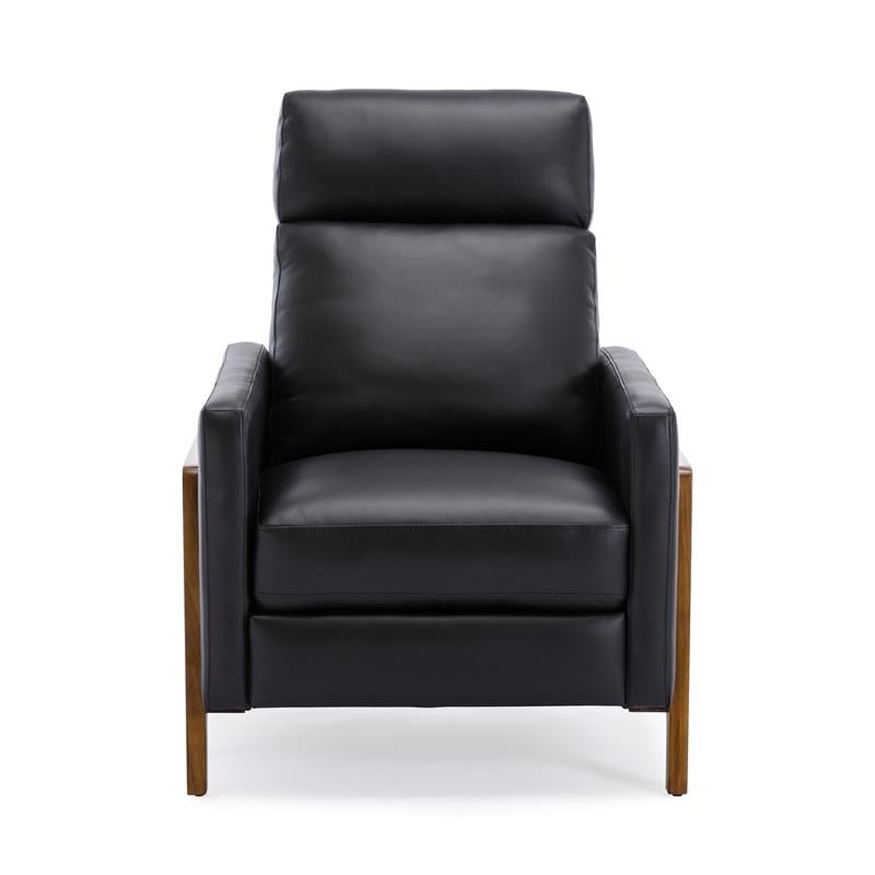 Reed Black Top Grain Leather Exposed Wood Frame Push Back Recliner