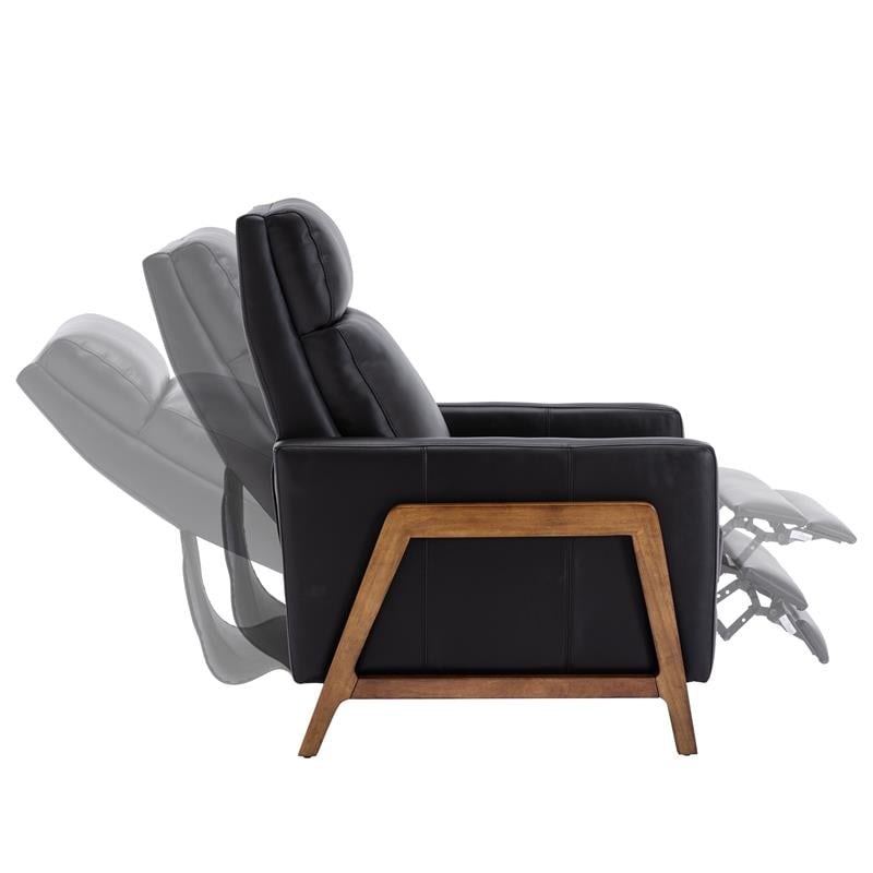 Reed Black Top Grain Leather Exposed Wood Frame Push Back Recliner