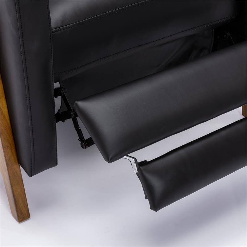 Reed Black Top Grain Leather Exposed Wood Frame Push Back Recliner